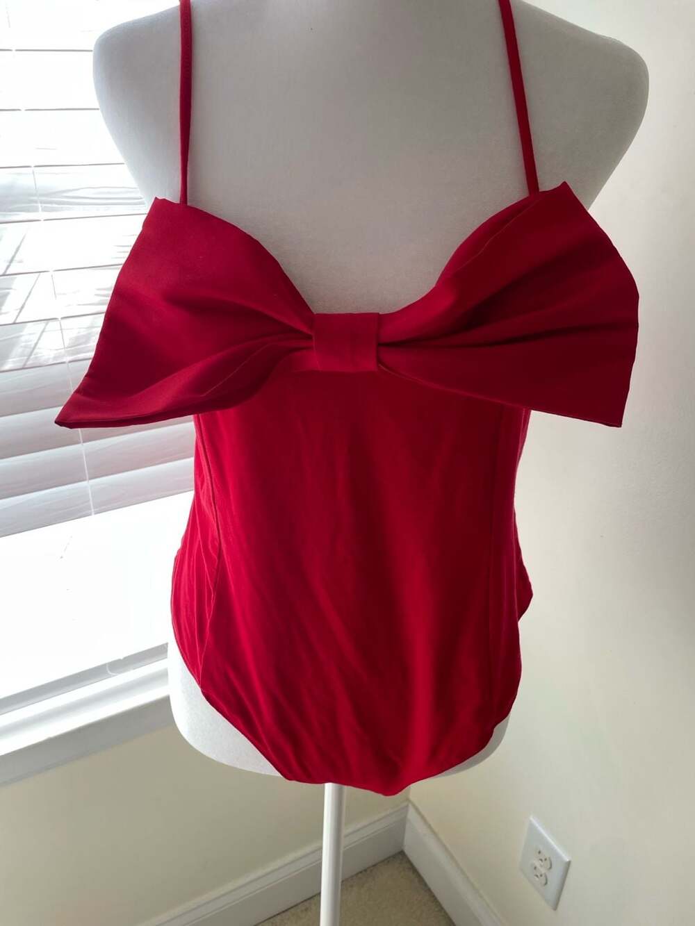 A New Day Women Red Bow Front Satin Bodysuit Large